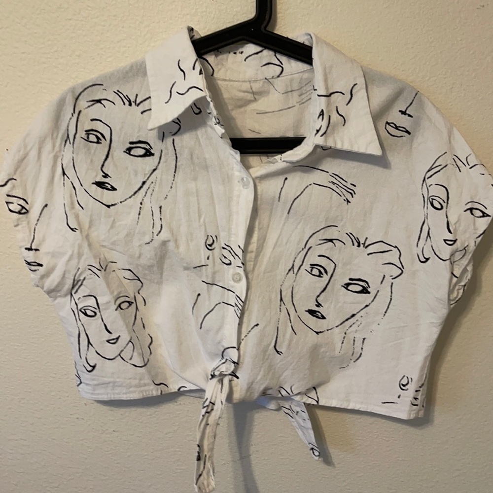 Artsy Front Tie Button Down Crop Top